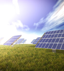 solar cells system on the green world 3d rendering